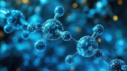 Poster - Molecular Structure Glowing Blue Atoms Connected