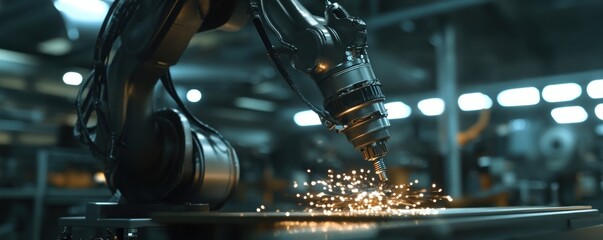 Sticker - Robotic arm welding metal in factory