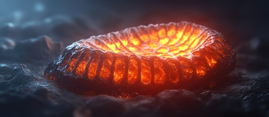 Wall Mural - Glowing alien organism on dark planet, volcanic background, sci-fi concept