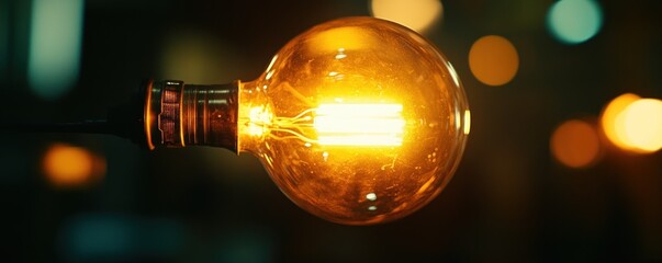 Wall Mural - Glowing bulb in city night bokeh; idea, design