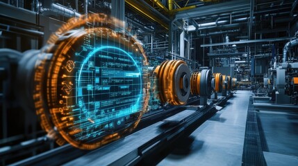 Aufkleber - futuristic digital interface displaying data and schematics for optimizing and monitoring advanced m