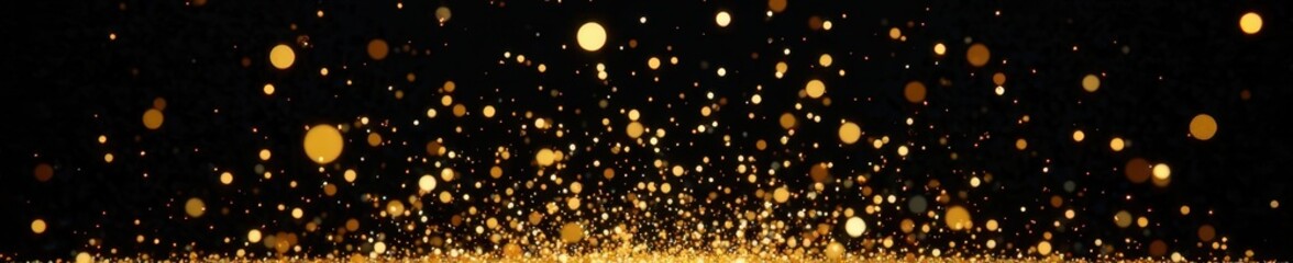 Wall Mural - Golden confetti explosion on black background, night, vintage