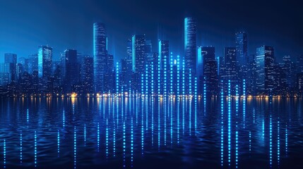 Poster - Night Cityscape Illuminated With Digital Light Displays