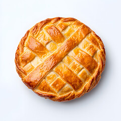 Wall Mural - Top view Pastry Crust Chicken Pie isolated on White Backdrop