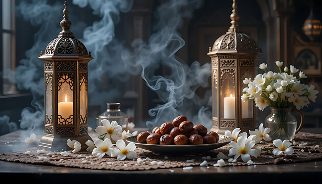 A lone man praying in a mosque,Arabesque lantern,ramadan kareem islamic greeting card background,Ramadan Mubarak,Ramadan,Romjan,background image