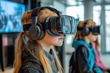 Poster - digital transformation in urban education, featuring virtual classrooms and e-learning platforms .