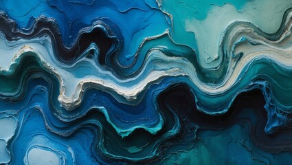 Poster - Colorful abstract fluid art displaying swirling shades of blue and teal in organic patterns