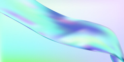 Poster - Abstract  holographic wave.Flow iridescent fluid.Dynamic spectrum ribbon.
