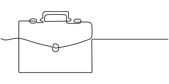 Suitcase working bag one line art drawing. Continuous outline briefcase office bag for working, Hand Drawn Briefcase Icon with editable stroke, Bag line icon, Black and White Illustration.