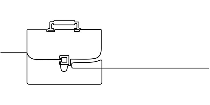 Suitcase working bag one line art drawing. Continuous outline briefcase office bag for working, Hand Drawn Briefcase Icon with editable stroke, Bag line icon, Black and White Illustration.