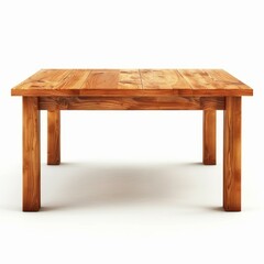 Poster - Light brown wooden table with thick legs standing on a white background