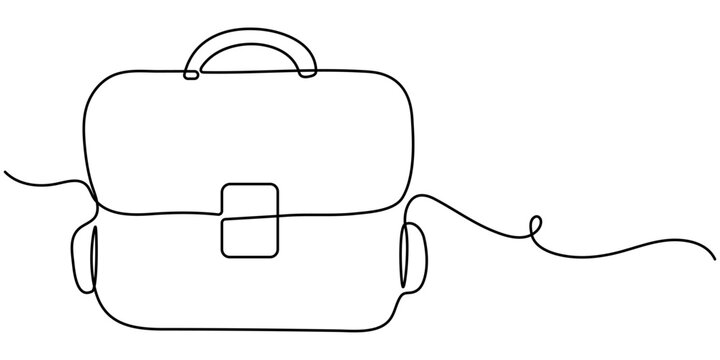 Suitcase working bag one line art drawing. Continuous outline briefcase office bag for working, Hand Drawn Briefcase Icon with editable stroke, Bag line icon, Black and White Illustration.