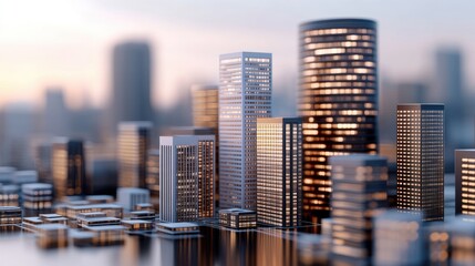 Poster - city skyline illustrates global connectivity with network connections, symbolizing data transfer in 
