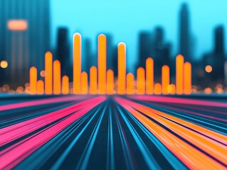 Aufkleber - Dynamic light patterns amid urban skyline cityscape digital art evening low angle modern aesthetics