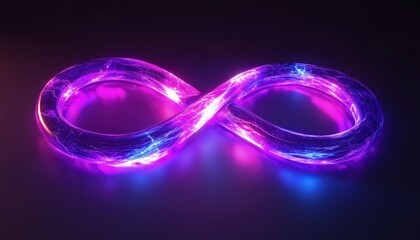 Aufkleber - Luminous Infinity: Vibrant Neon Light Loop With Ultraviolet Spectrum And Quantum Energy In Pink Blue Violet Glowing String Abstract