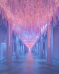 Poster - illuminated digital art installation modern gallery abstract visuals futuristic environment wide ang