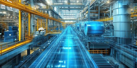 Poster - Modern industrial factory interior showcasing advanced technology and automation in action