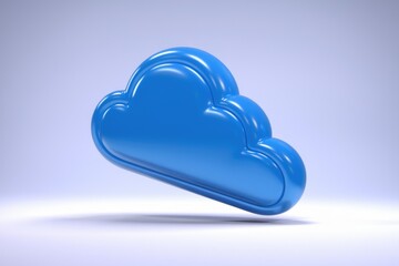 Poster - A 3D rendering of a glossy blue cloud icon, symbolizing cloud computing and digital storage.