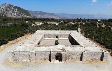 Wall Mural - The historical Kirkgozhan Caravanserai in Antalya, Turkey, was built during the Seljuk period.