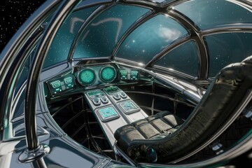 Aufkleber - Futuristic spaceship cockpit interior with sleek design, offering stunning views of a star-filled space.