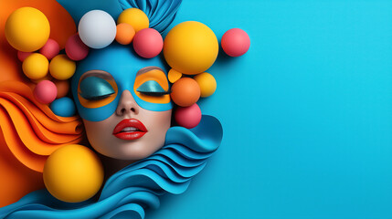 Poster - Colorful artistic composition featuring a woman with vibrant makeup and playful shapes