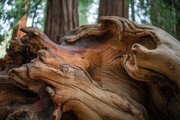 Poster - Intricate textures and swirling grain patterns of a weathered redwood burl, showcasing nature's artistry.
