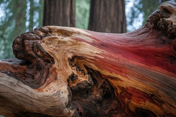 Poster - A weathered redwood log showcases its vibrant, reddish-brown heartwood, revealing years of growth and decay.