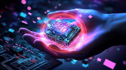 Aufkleber - Futuristic technology: microchip energy transfer in a digital hand
