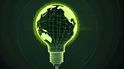 Poster - Glowing earth lightbulb transformation: eco innovation and renewable energy concept