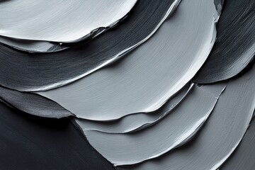 Poster - Smooth, layered strokes of acrylic paint in metallic silver, graphite, and deep matte black create a visually striking abstract composition. The artwork captures a sense of speed and exclusivity