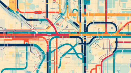 Metro, underground, subway transport map. Metropolis metro system, city subway lines vector plan. Urban transport, railroad network or passenger transportation routes, bus or tram stations scheme