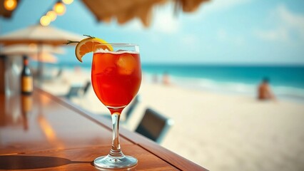 Cocktail on the beach A visual representation of coastal elegance with an Aperol Spritz elegantly ga