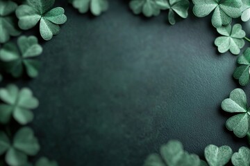 Poster - Softly glowing neon shamrocks create an enchanting atmosphere against a dark green backdrop, perfect for festive celebrations, invitations, or promotional materials