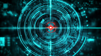 Poster - HUD aim control frame interface, futuristic target screen, vector dashboard background. HUD target aims control panel or aim radar digital screen, game UI and crosshair dashboard