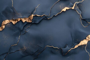 Poster - Gentle waves ripple across a deep navy-blue surface, illuminated by soft golden light reflections. The composition emphasizes a premium aesthetic through its rich textures and negative space