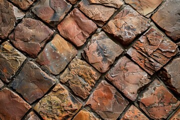 Poster - Close up view of a stone wall showcasing rough textures and forming a decorative pattern, ideal for backgrounds and texture overlays