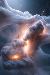 Poster - Dynamic composition of swirling cosmic dust showcases luminous light streaks cutting through the ethereal environment, creating a mesmerizing scene rich in energy and depth