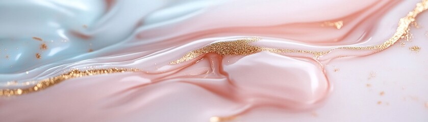 Poster - soft pastel tones of water flow in a silky manner, accented by glimmering gold dust. this background
