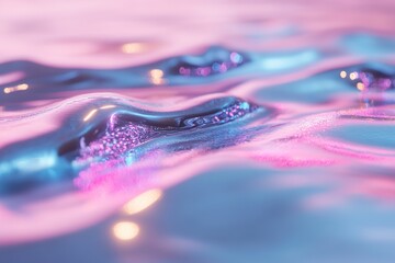 Poster - A vibrant water surface glows with electric blue and purple neon highlights, creating a stunning, high-tech abstract effect. The luminous colors ripple gently, evoking a futuristic ambiance