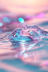 Poster - Reflective water surface radiates vibrant electric blue and purple neon tones, creating a mesmerizing atmosphere that showcases a high-tech, abstract aesthetic