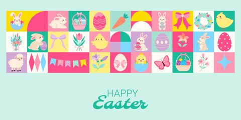Wall Mural - a colorful easter poster with a variety of easter-themed images. the poster is green and features a 