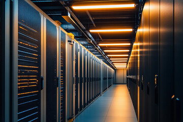 Aufkleber - Modern data center with illuminated server racks at night