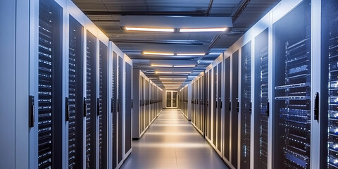 Aufkleber - Data center corridor filled with servers and blue lighting