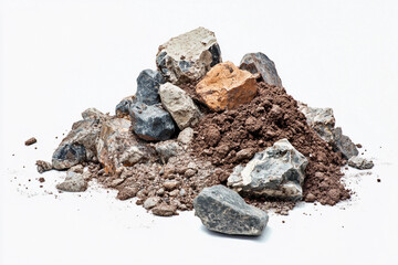 Aufkleber - Pile of various rocks and soil arranged on a white background