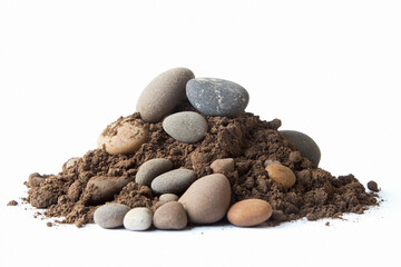 Poster - Natural stones and earth pile on a white background