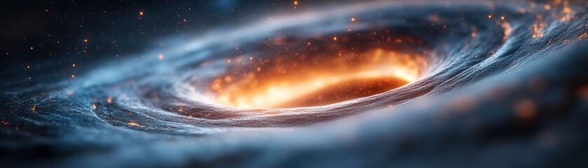 Poster - A glowing wormhole captures the imagination with vibrant deep blues and fiery oranges swirling together. This cosmic phenomenon creates a perfect area for movie titles, suggesting adventure