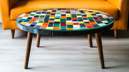 Mosaic glass-top bistro coffee table, artistic cafe, colorful handcrafted design