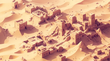 Naklejka na meble Isometric lost city in the desert with massive sandstone structures. Monumental Structures. Illustration