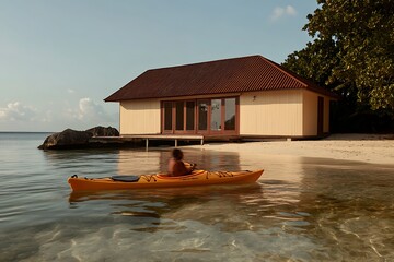 Wall Mural - Tranquil Beachfront Cabin and Kayak Adventure