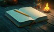 © Tanya - Detailed study of a classic notebook with a pencil resting on its open page, placed on a warm wooden surface for a creative setup